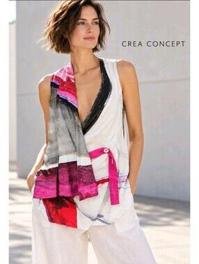 CREA CONCEPT Women’s Linen Blend Abstract Print Draped Vest Top 38/US 6 NEW #X